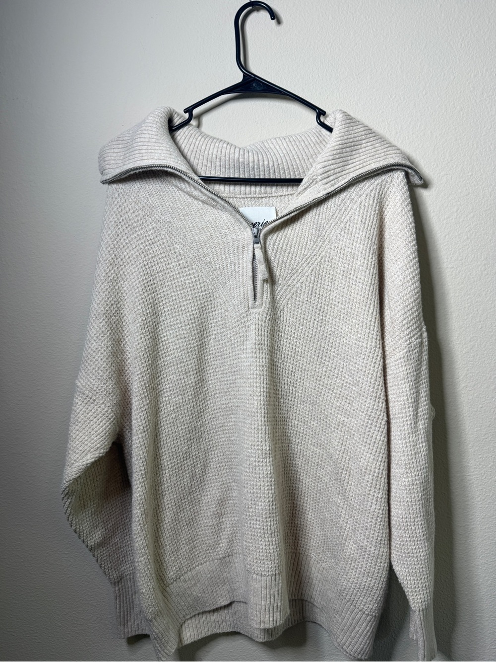 aerie Men's Cream Quarter-Zip Knit Pullover